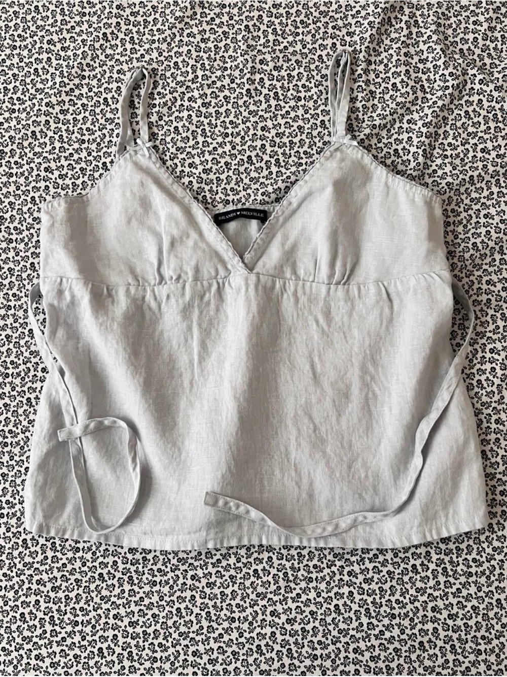 Brandy Melville Light Blue Linen V-Neck Tie-Back Cami